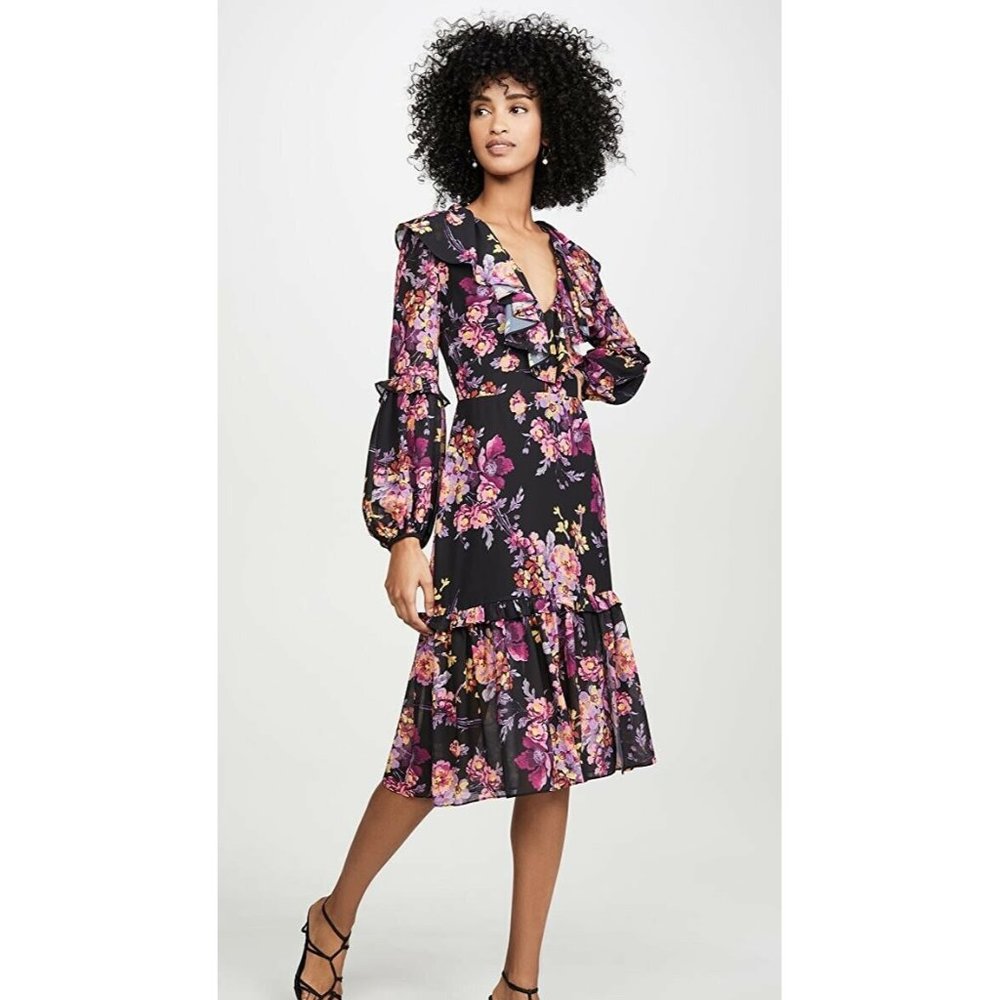 Amanda Uprichard Talulah Midi Dress Evening Blossom Floral Black XS NWOT $295